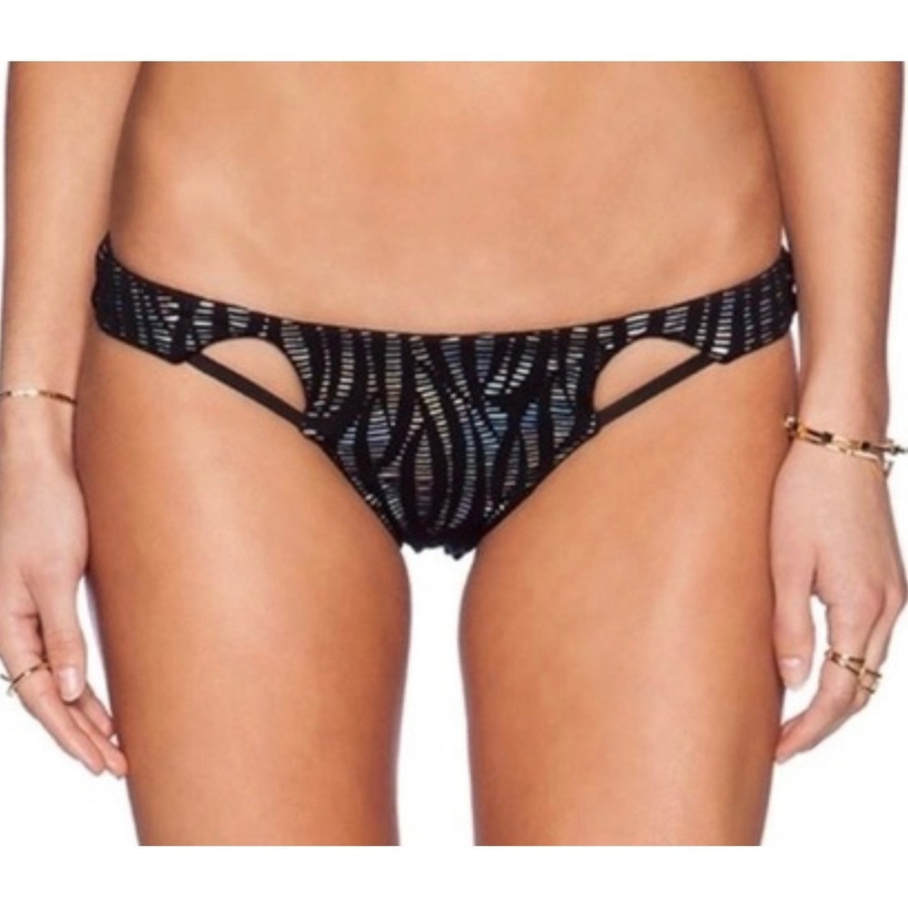 Beach Bunny Swimwear Black Silver‎ Skimpy live wire Bikini Bottom Medium NWT